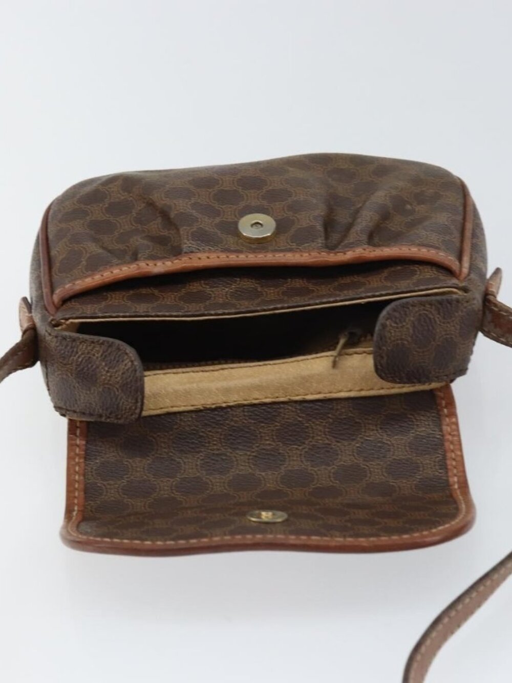 Authentic CELINE Macadam Canvas Shoulder Bag PVC Leather Brown Gold - Picture 2 of 16